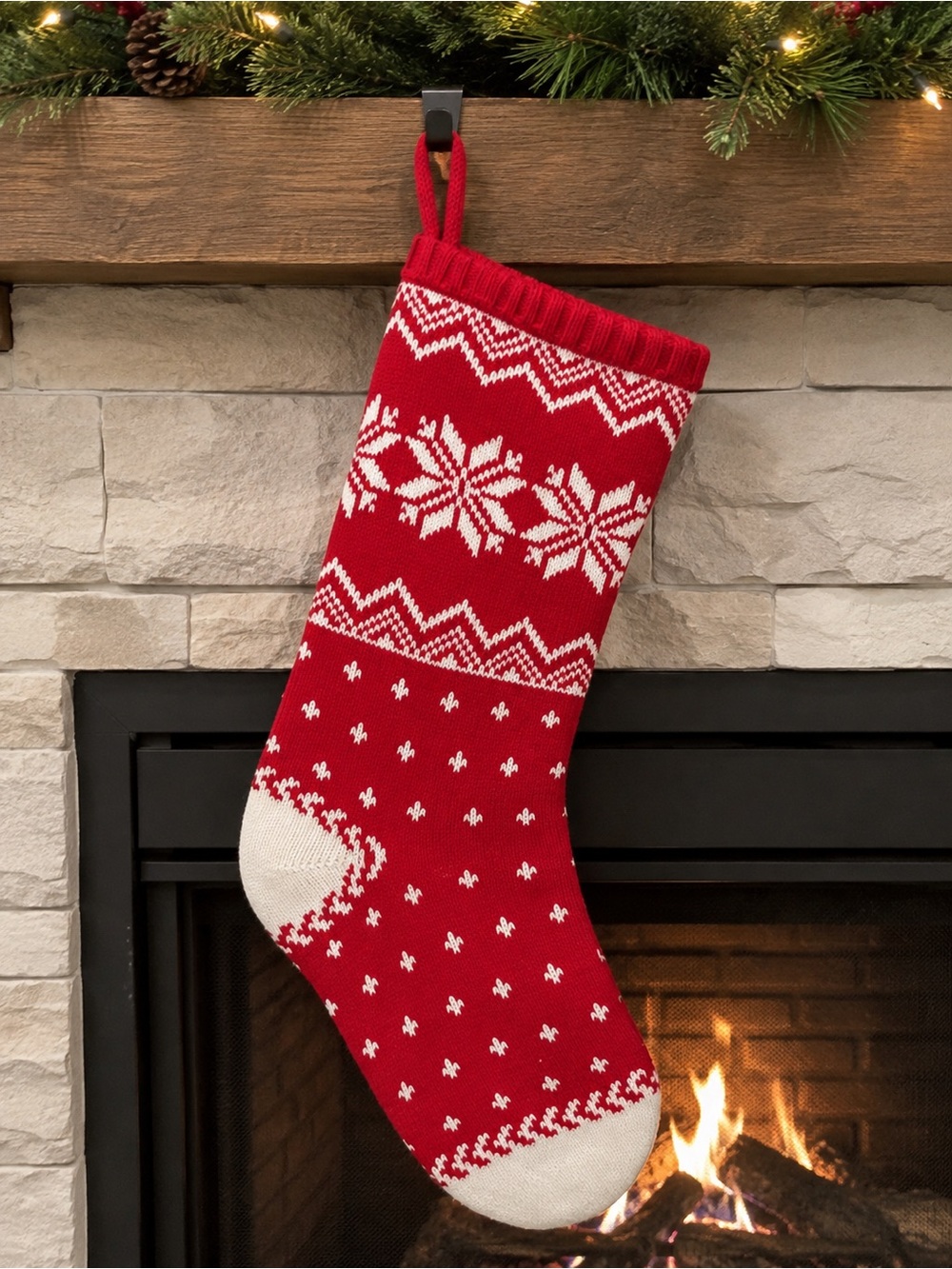 Target Wondershop Red Knit Christmas Stocking – Nordic Snowflake Holiday